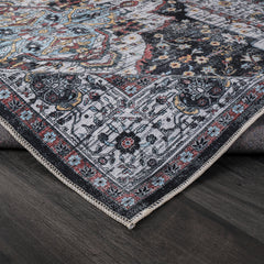 Rugs Depot RW1003 – Machine Washable Persian Medallion Rug | Vintage Black & White Oriental Carpet with Blue Accents for Living Room, Bedroom & Dining
