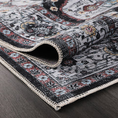 Rugs Depot RW1003 – Machine Washable Persian Medallion Rug | Vintage Black & White Oriental Carpet with Blue Accents for Living Room, Bedroom & Dining