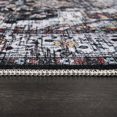 Rugs Depot RW1003 – Machine Washable Persian Medallion Rug | Vintage Black & White Oriental Carpet with Blue Accents for Living Room, Bedroom & Dining