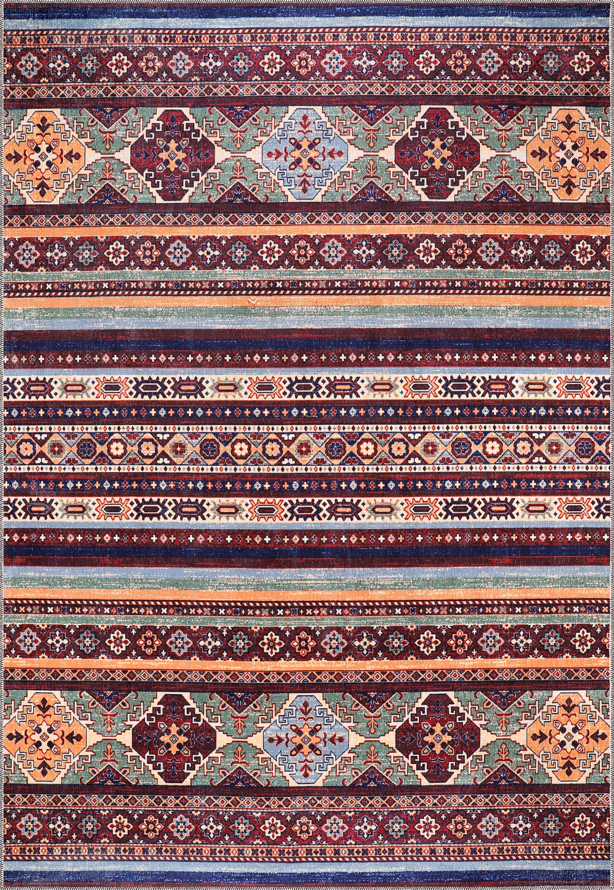 Rugs Depot RW1004 – Machine Washable Multicolor Tribal Kilim Rug | Geometric Striped Oriental Carpet for Living Room, Bedroom & Dining