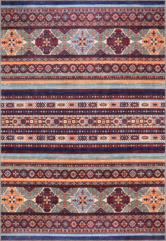 Rugs Depot RW1004 – Machine Washable Multicolor Tribal Kilim Rug | Geometric Striped Oriental Carpet for Living Room, Bedroom & Dining