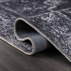 Rugs Depot RW1007 – Machine Washable Distressed Black Rug | Modern Vintage Medallion Carpet for Living Room, Bedroom & Office