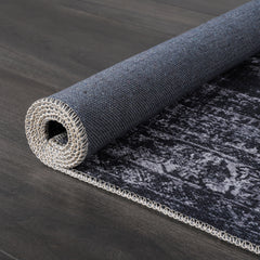 Rugs Depot RW1007 – Machine Washable Distressed Black Rug | Modern Vintage Medallion Carpet for Living Room, Bedroom & Office