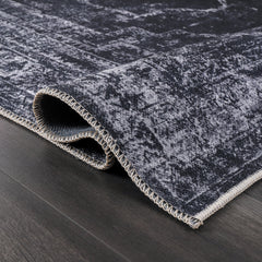 Rugs Depot RW1007 – Machine Washable Distressed Black Rug | Modern Vintage Medallion Carpet for Living Room, Bedroom & Office