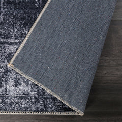 Rugs Depot RW1007 – Machine Washable Distressed Black Rug | Modern Vintage Medallion Carpet for Living Room, Bedroom & Office