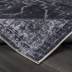 Rugs Depot RW1007 – Machine Washable Distressed Black Rug | Modern Vintage Medallion Carpet for Living Room, Bedroom & Office