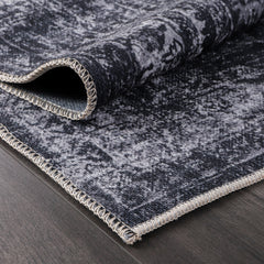 Rugs Depot RW1007 – Machine Washable Distressed Black Rug | Modern Vintage Medallion Carpet for Living Room, Bedroom & Office