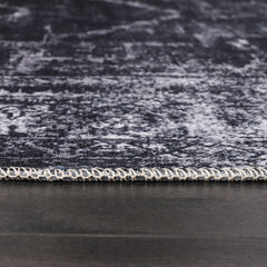 Rugs Depot RW1007 – Machine Washable Distressed Black Rug | Modern Vintage Medallion Carpet for Living Room, Bedroom & Office