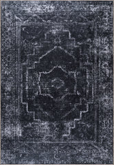 Rugs Depot RW1007 – Machine Washable Distressed Black Rug | Modern Vintage Medallion Carpet for Living Room, Bedroom & Office
