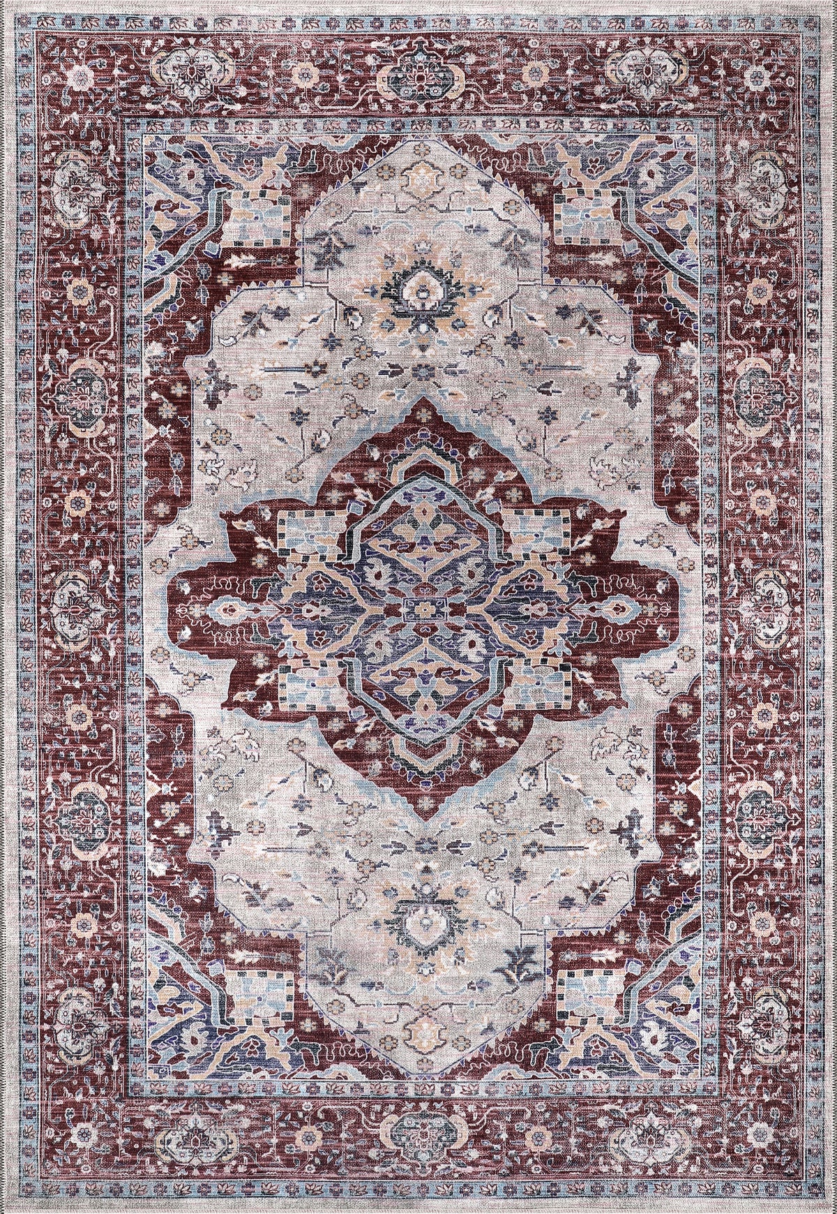Rugs Depot RW1008 – Machine Washable Persian Medallion Rug | Traditional Oriental Vintage Carpet for Living Room, Bedroom & Dining