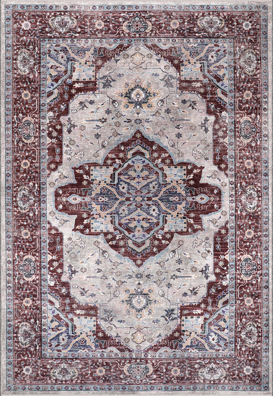 Rugs Depot RW1008 – Machine Washable Persian Medallion Rug | Traditional Oriental Vintage Carpet for Living Room, Bedroom & Dining