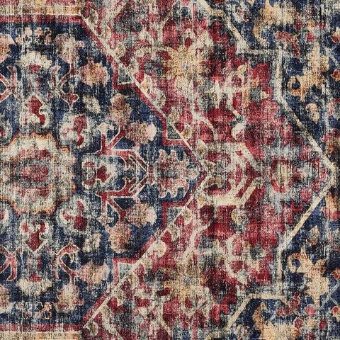 Eco-Washable Red Rug Medallion Design