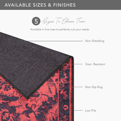 Rugs Depot RW1010 – Machine Washable Red Vintage Floral Rug | Damask-Inspired Oriental Carpet for Living Room, Bedroom & Dining