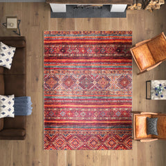 Rugs Depot NL1007 – Machine Washable Tribal Diamond Rug | Multicolor Striped Kilim-Inspired Carpet for Living Room, Bedroom & Dining
