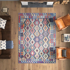 Rugs Depot NH1314 – Machine Washable Multicolor Kilim Rug | Tribal Diamond Geometric Carpet for Living Room, Bedroom & Dining