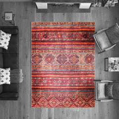 Rugs Depot NL1007 – Machine Washable Tribal Diamond Rug | Multicolor Striped Kilim-Inspired Carpet for Living Room, Bedroom & Dining