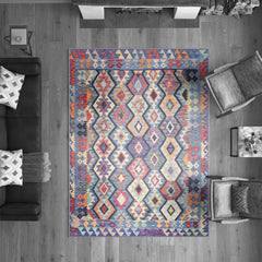 Rugs Depot NH1314 – Machine Washable Multicolor Kilim Rug | Tribal Diamond Geometric Carpet for Living Room, Bedroom & Dining