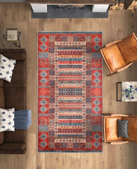 Rugs Depot NH1316 – Machine Washable Caucasian Tribal Rug | Multicolor Striped Oriental Carpet for Living Room & Bedroom