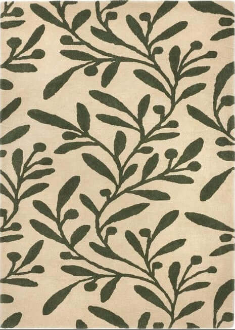 Cream Wool Rug Floral Design — top view