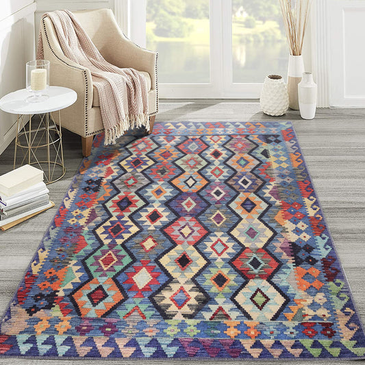Rugs Depot – Kilim Tribal Geometric Multicolor Rug | Machine Washable Chenille Rug with Non-Slip Cotton Backing