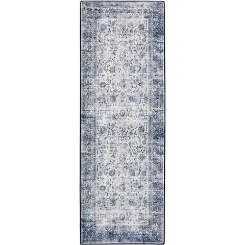 Eco-Washable Blue Rug Bordered Design