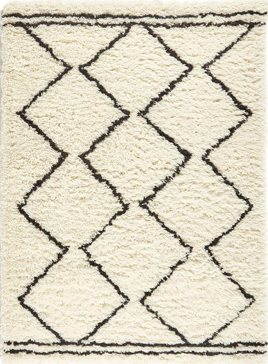 Berber Cream/Black Wool Shaggy Rug