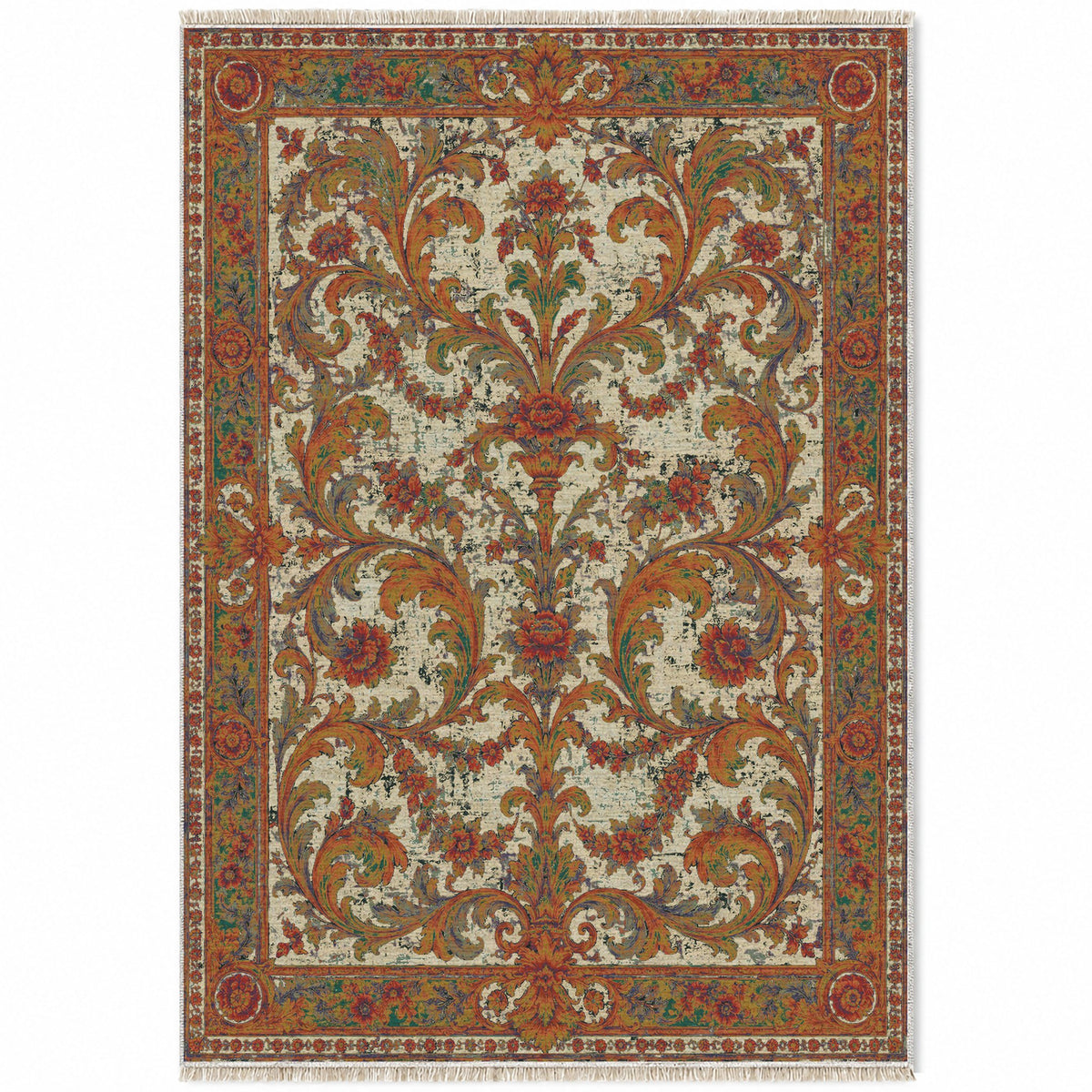 Acanthus Treasury Emerald & Terracotta washable rug top view