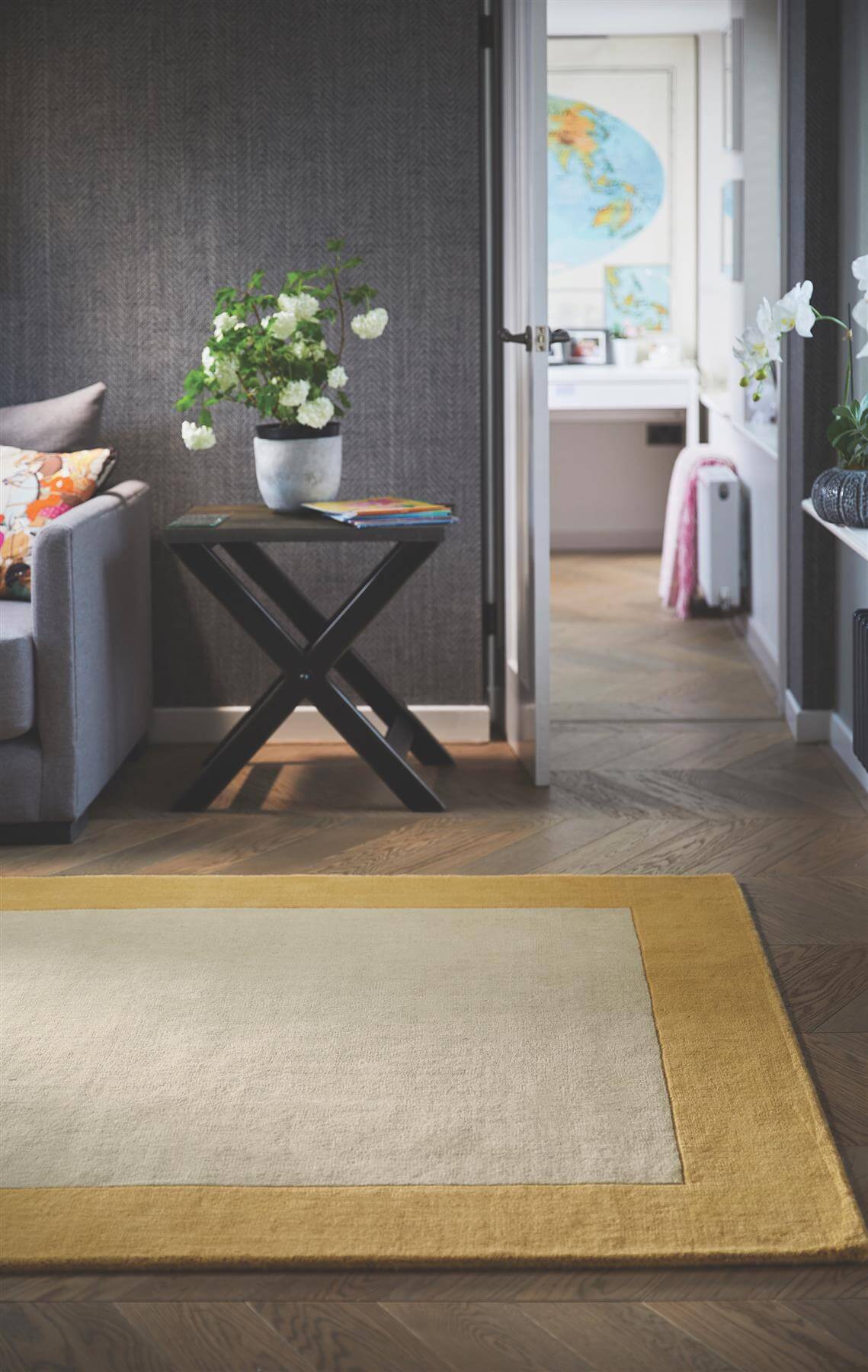 Bordered Yellow Wool Rug — room photo 2