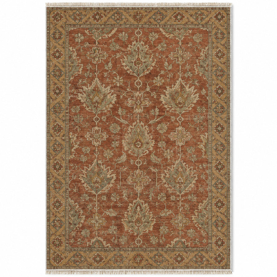 Amber Palmette Brown Afghan Washable Rug