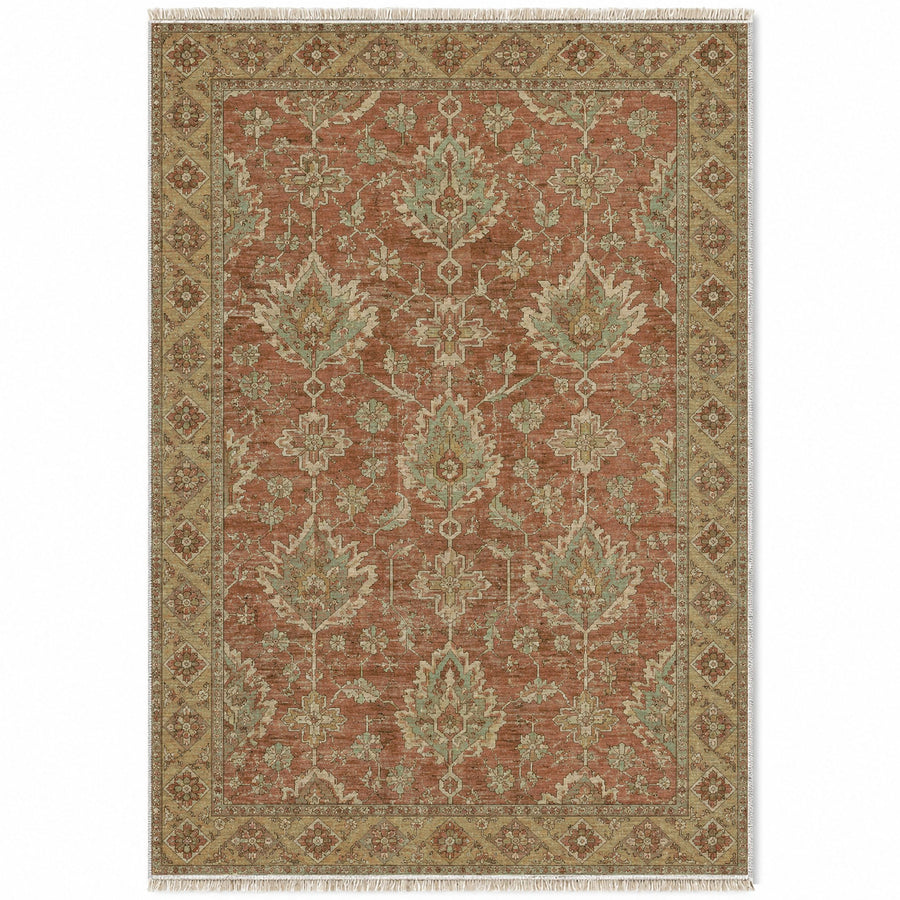 Amber Palmette Clay & Sage Afghan Washable Rug