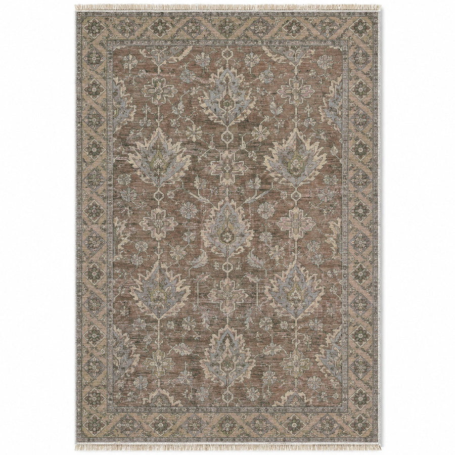 Amber Palmette Graphite & Linen Afghan Washable Rug