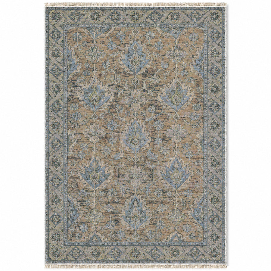Amber Palmette Mineral Blue Afghan Washable Rug