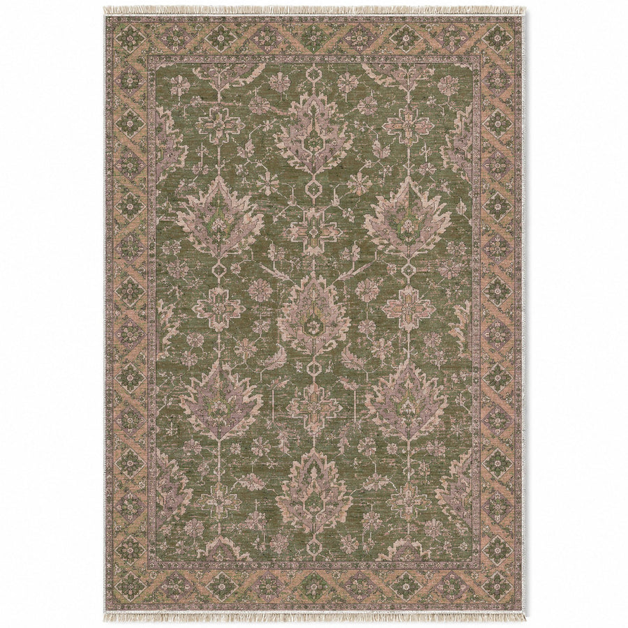 Amber Palmette Rose & Olive Afghan Washable Rug