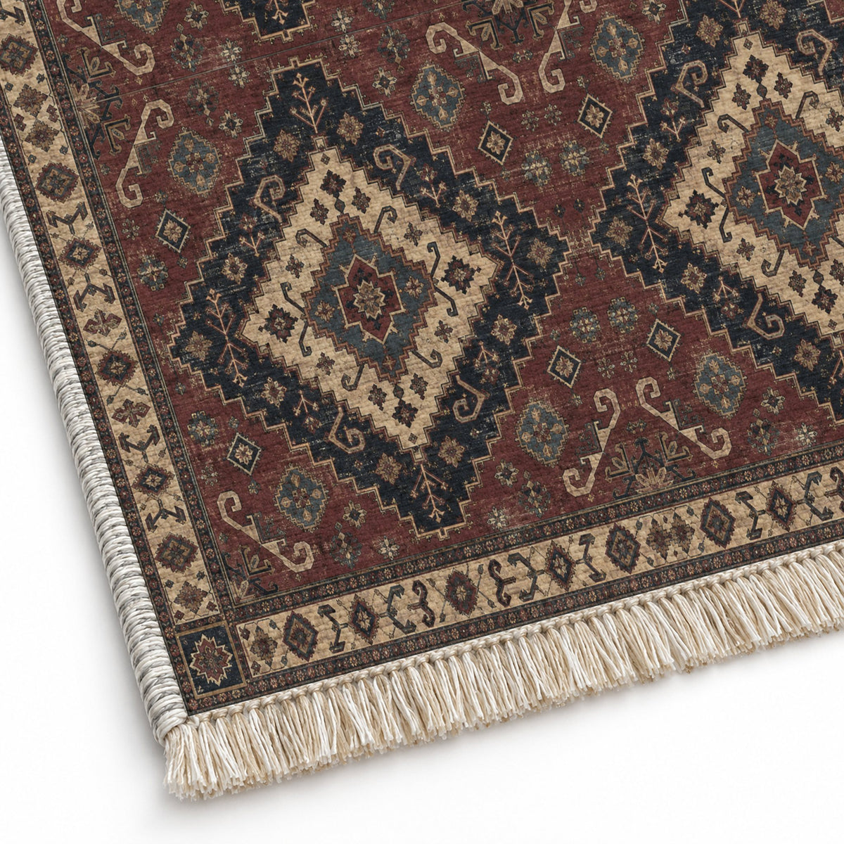 Anatolian Heirloom Quiet Neutral washable rug close-up of the printed chenille