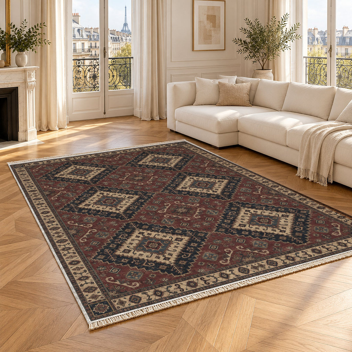 Anatolian Heirloom Quiet Neutral washable rug angled room view