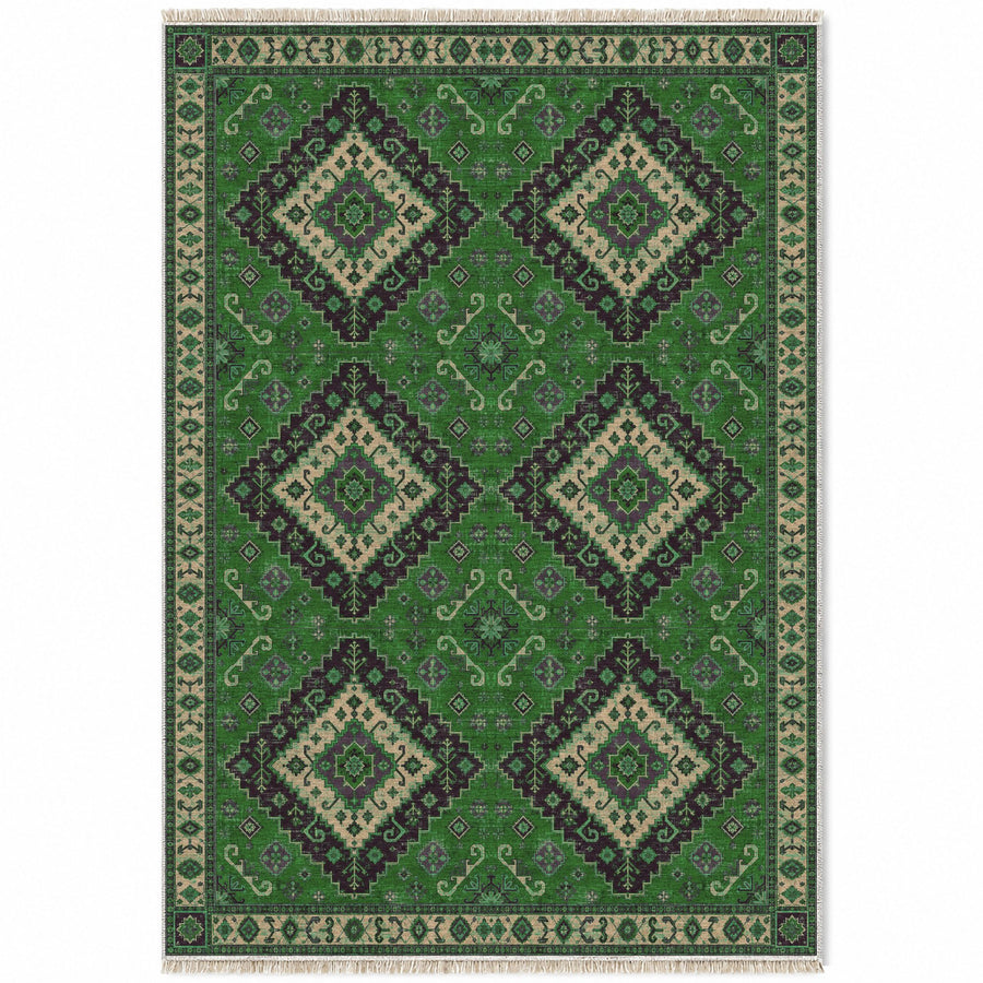 Anatolian Heirloom Teal & Plum Distressed Washable Rug