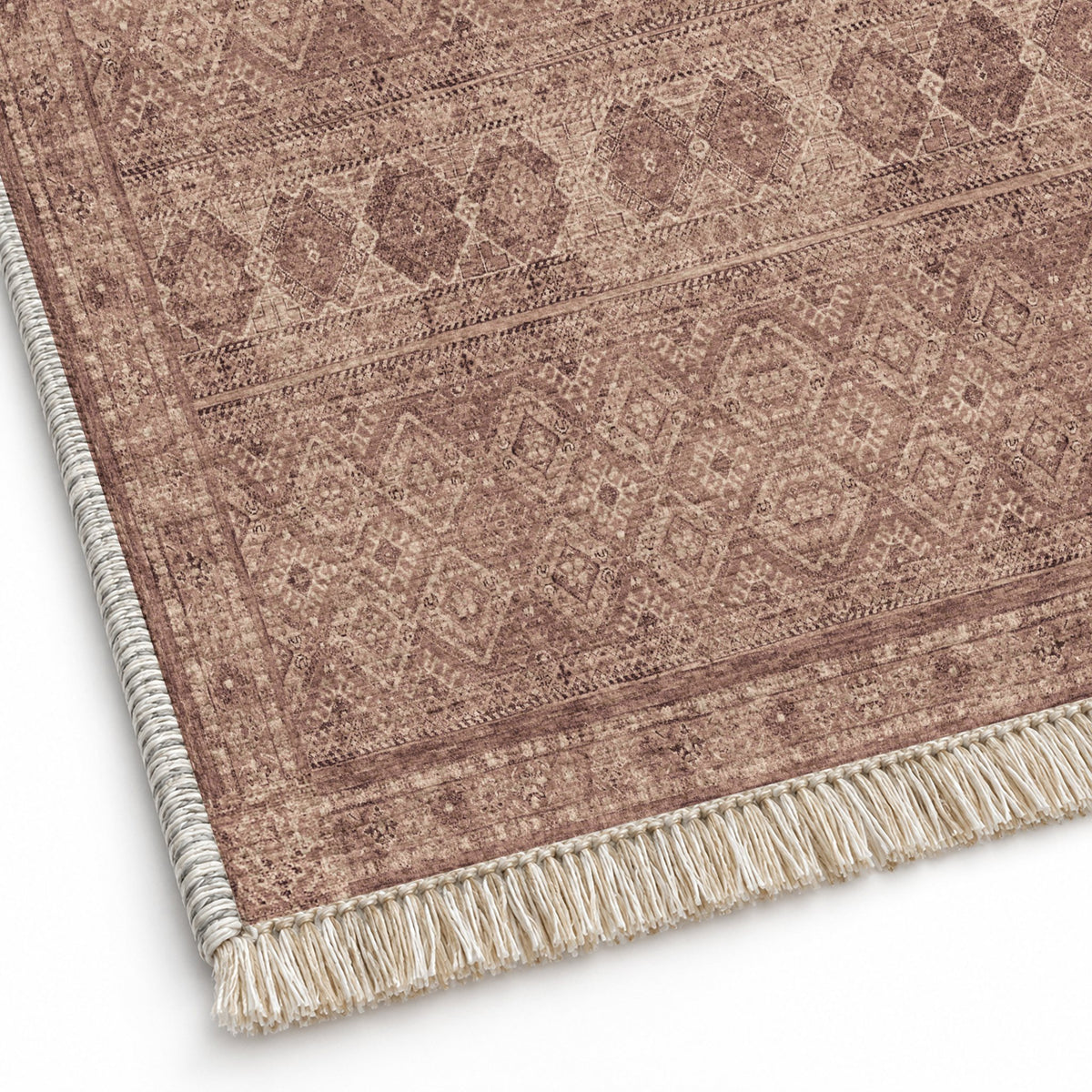 Anatolian Tonal Clay & Rose washable rug close-up of the printed chenille