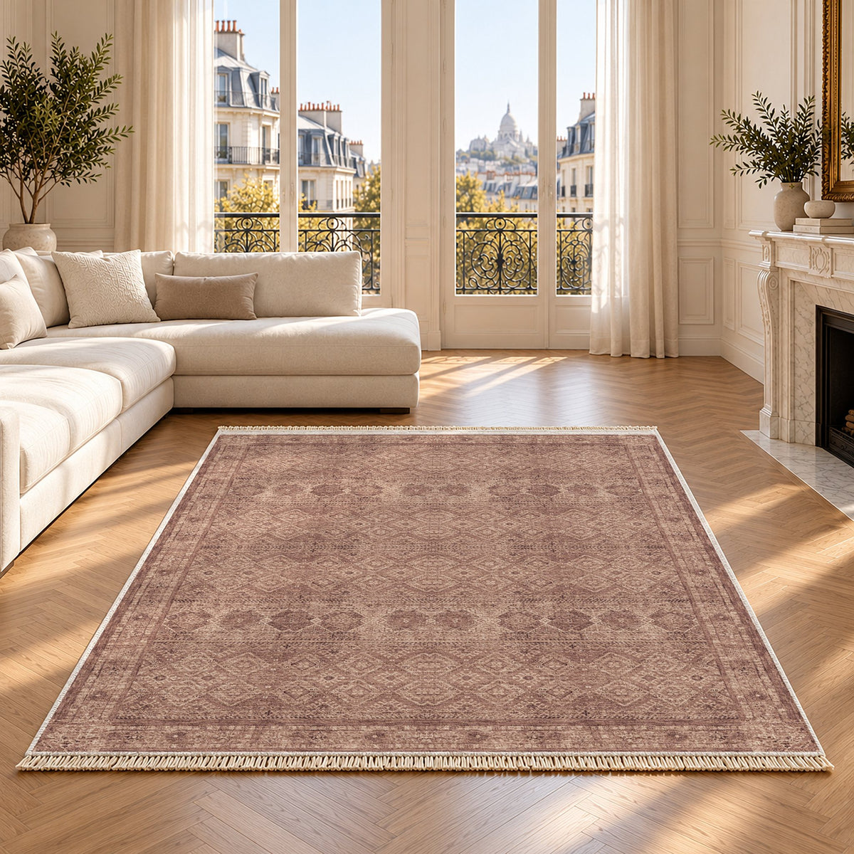 Anatolian Tonal Clay & Rose washable rug on an oak floor