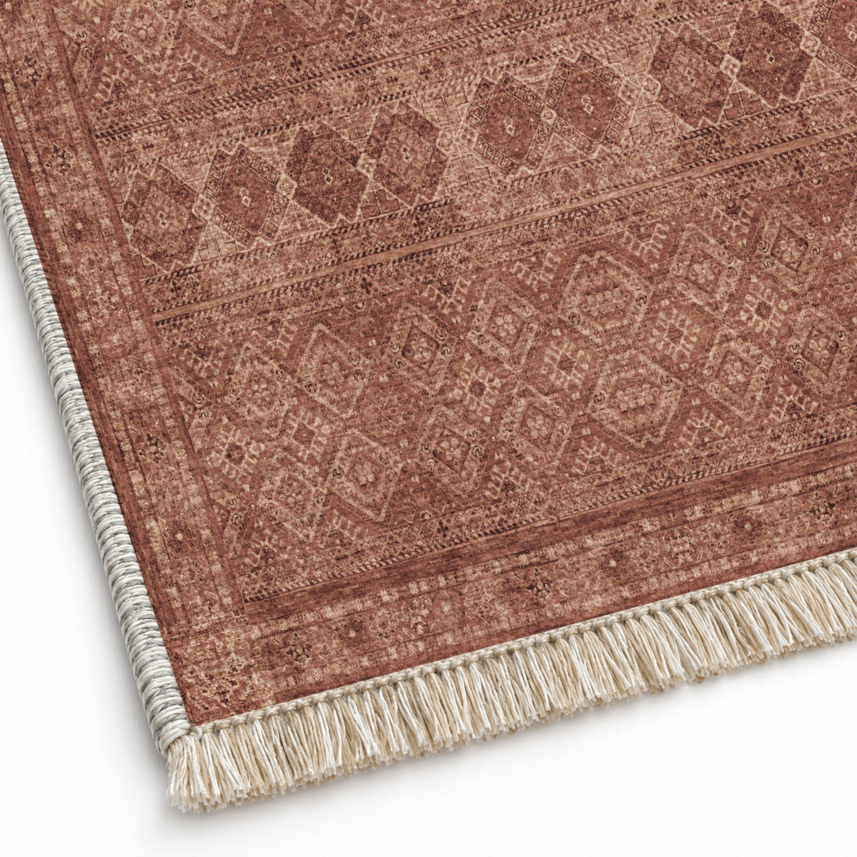 Anatolian Tonal Faded & Madder washable rug close-up of the printed chenille