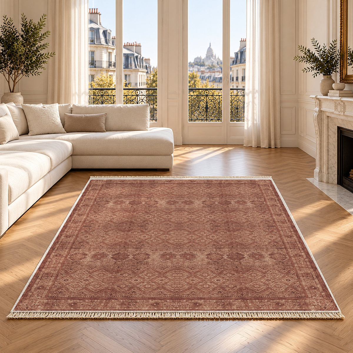 Anatolian Tonal Faded & Madder washable rug on an oak floor