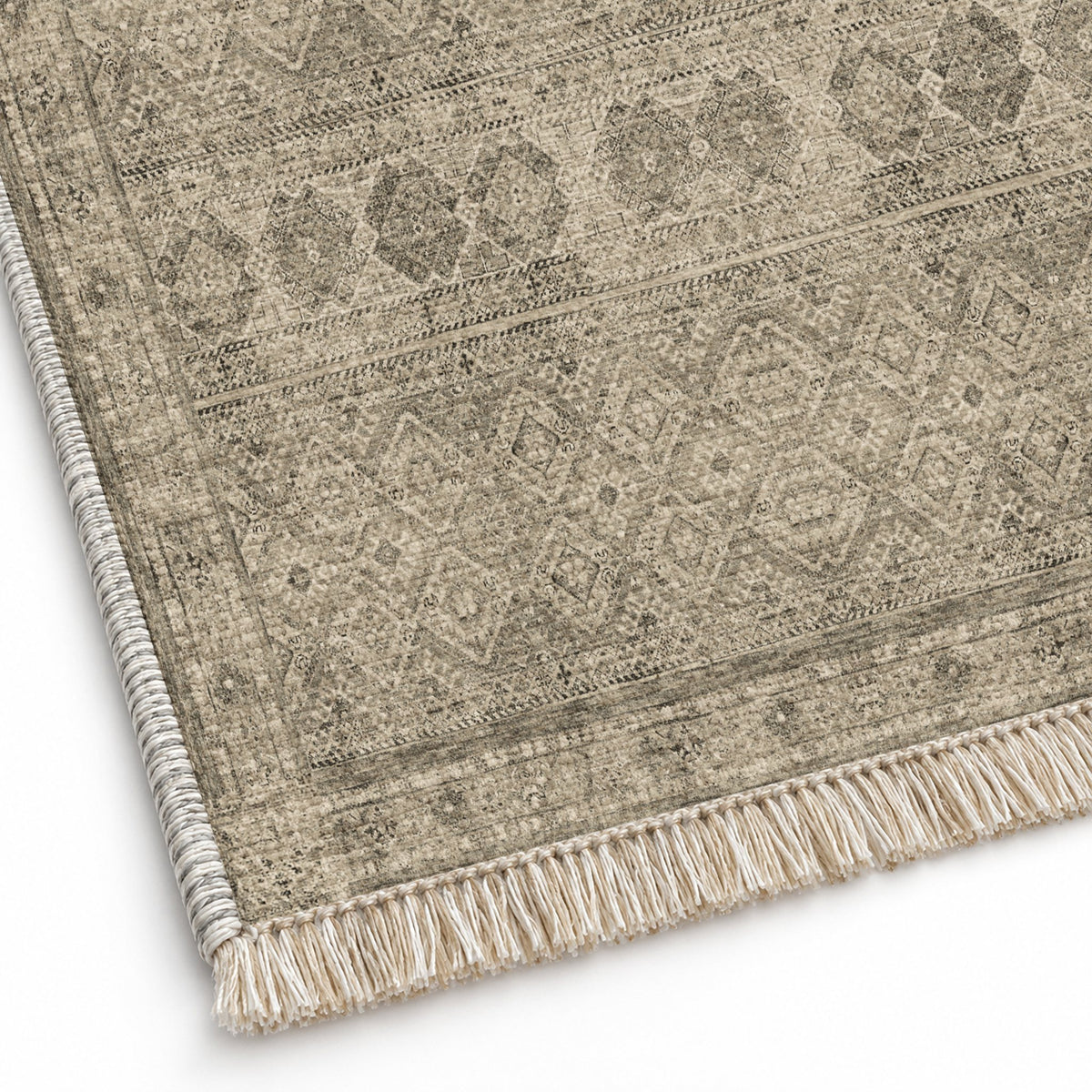 Anatolian Tonal Limestone & Ivory washable rug close-up of the printed chenille