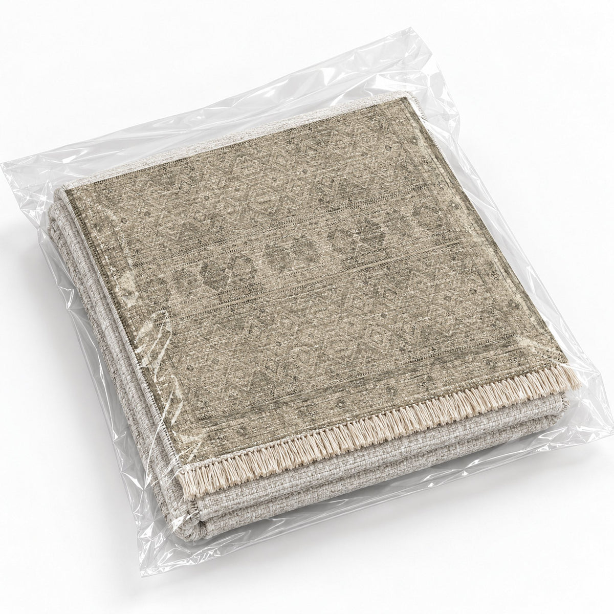 Anatolian Tonal Limestone & Ivory washable rug rolled and packaged