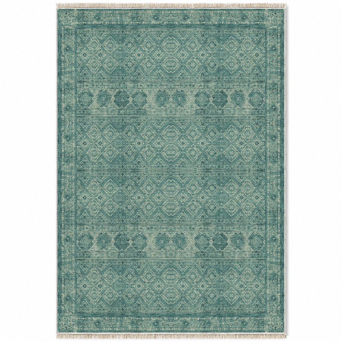Anatolian Tonal Petrol & Sand washable rug top view