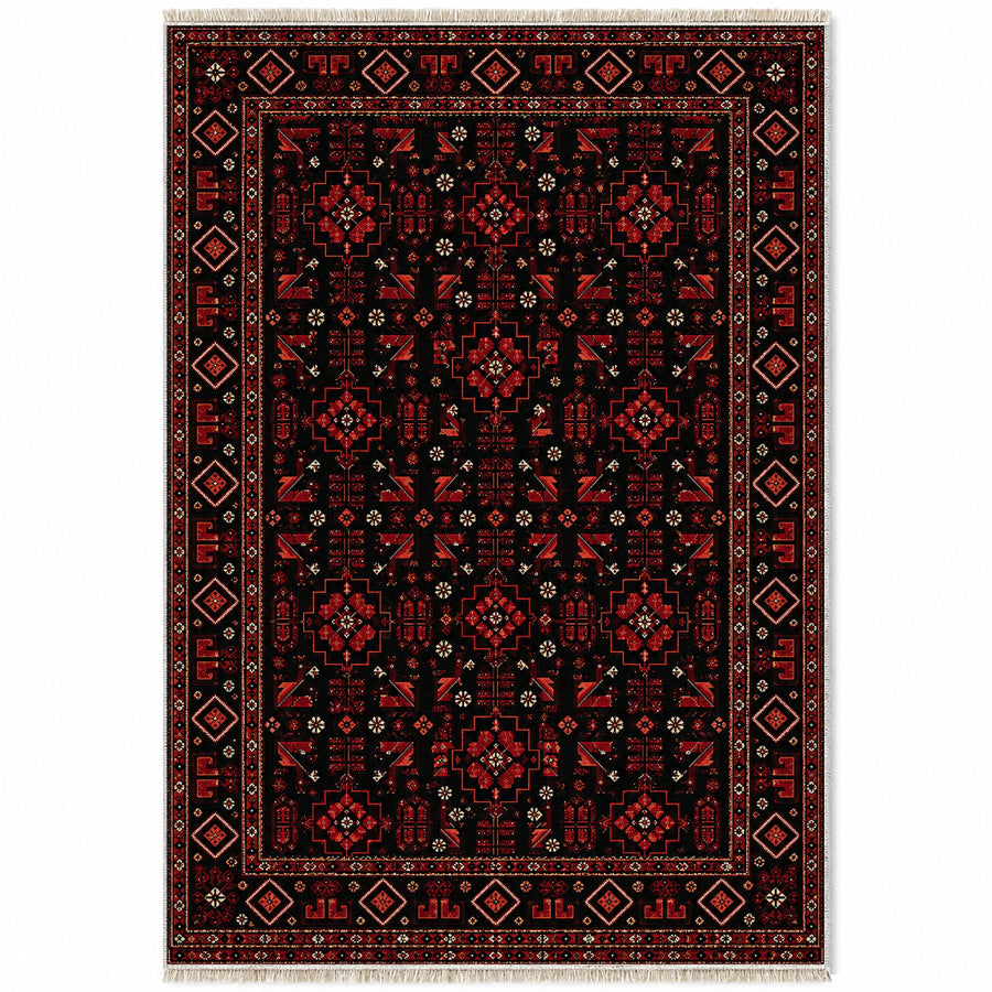 Andkhoy Gul Black Afghan Washable Rug
