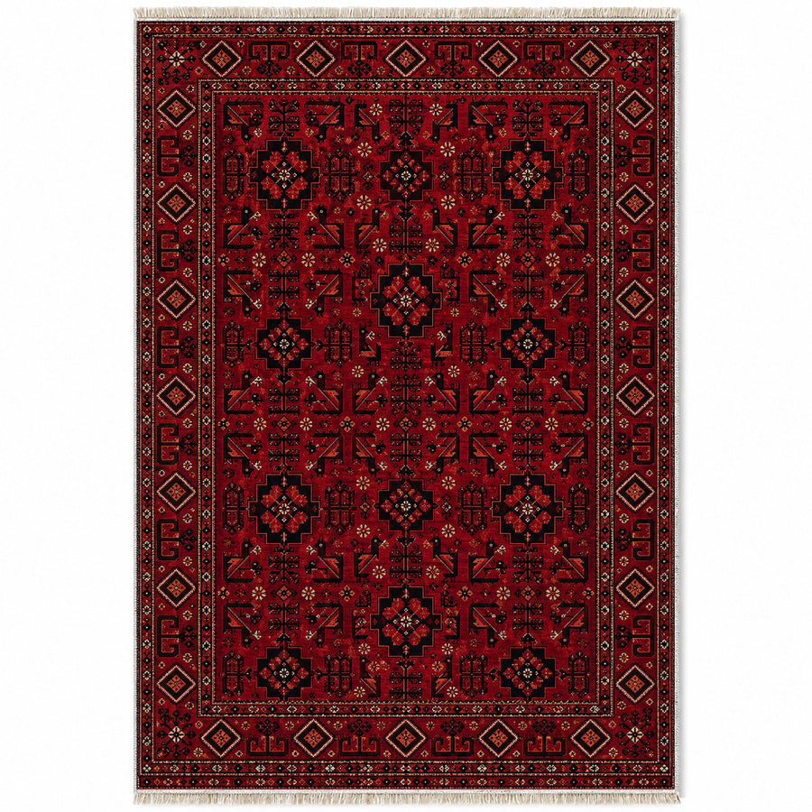 Andkhoy Gul Burgundy Afghan Washable Rug