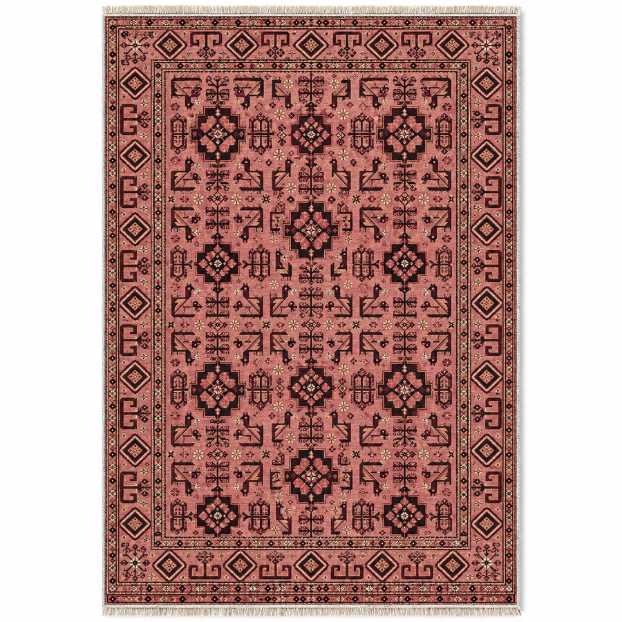 Andkhoy Gul Faded Pink Afghan Washable Rug
