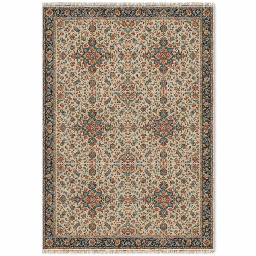 Antique Garden Beige & Grey Distressed Washable Rug