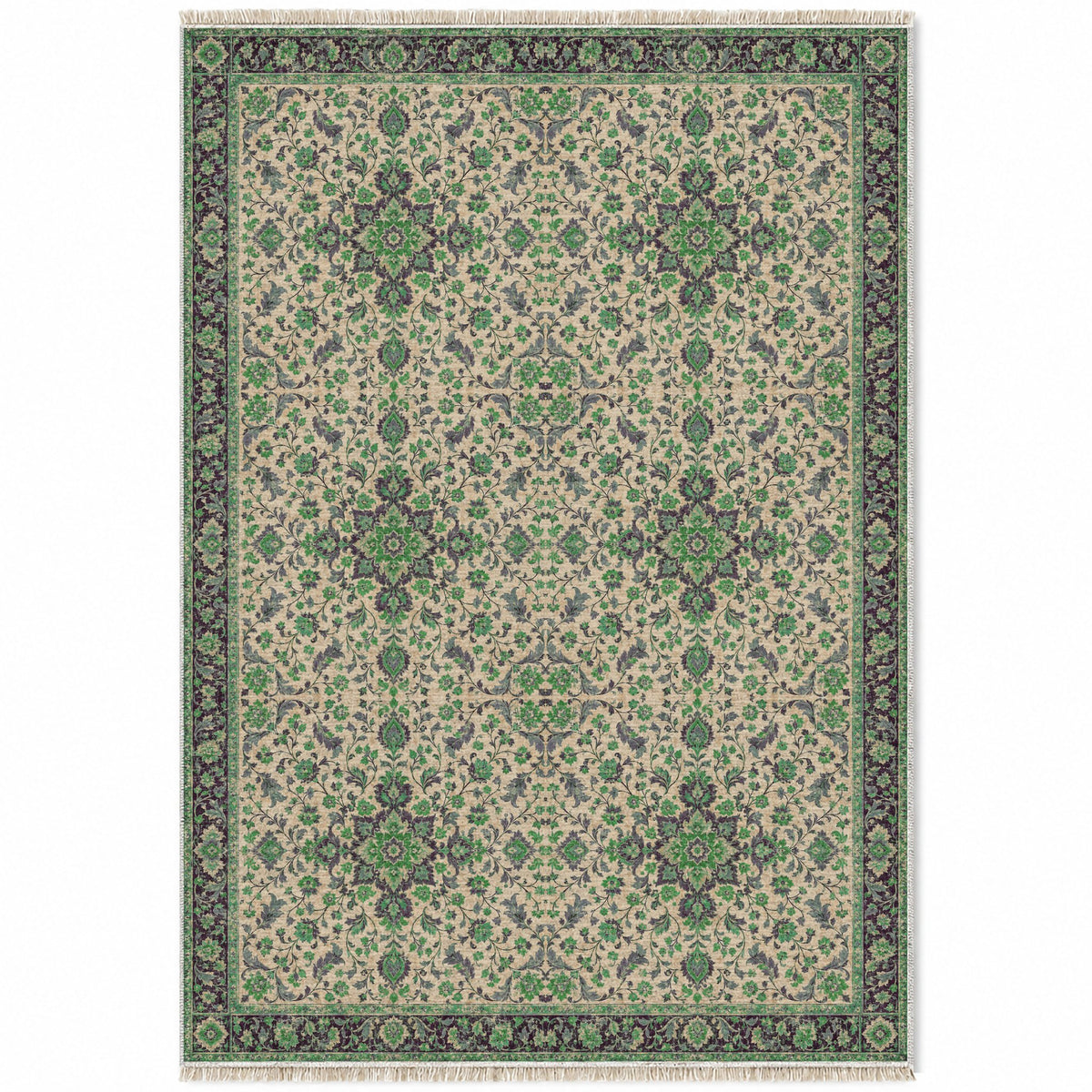 Antique Garden Teal & Plum washable rug top view