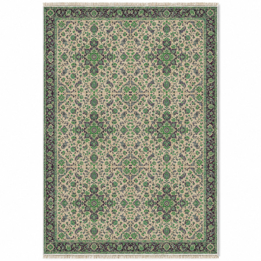 Antique Garden Teal & Plum Distressed Washable Rug