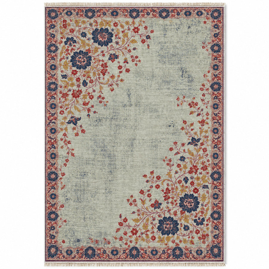 Antique Lace Islands Glacier, Ink & Vermilion Distressed Washable Rug